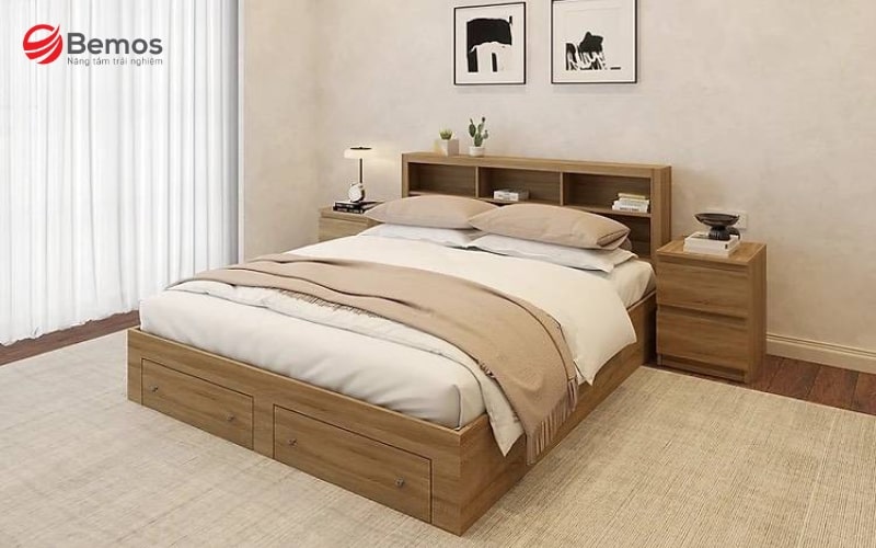 Giường ngủ 1m6 x 2m tích hợp ngăn kéo tăng không gian lưu trữ