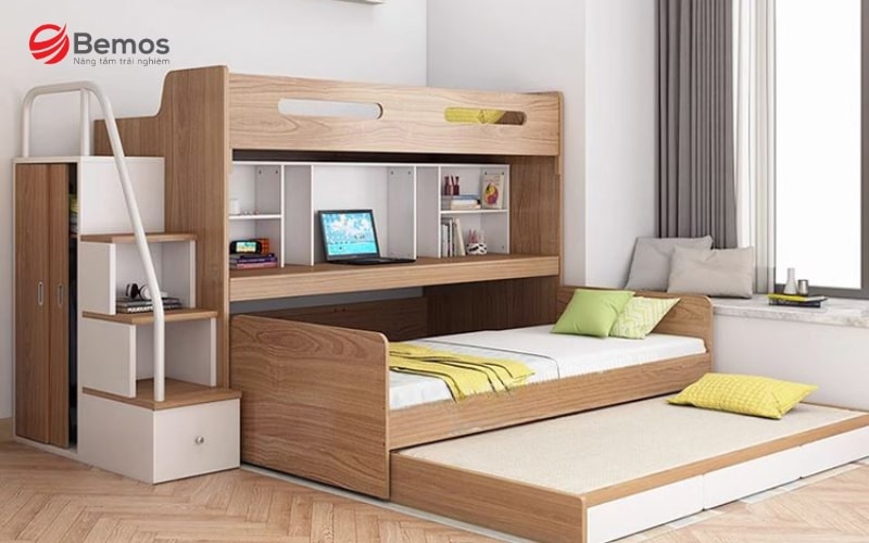Mẫu giường tầng tích hợp tủ và bàn học cho các bé yêu