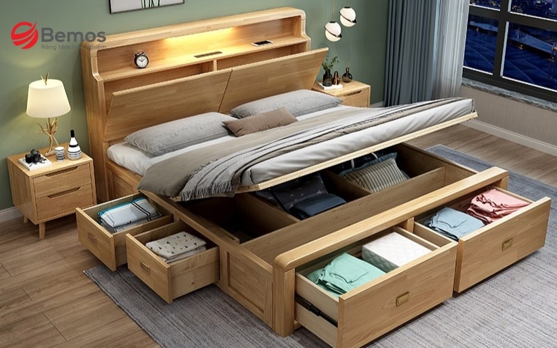 Mẫu giường ngủ hiện đại có ngăn kéo thông minh, tiện ích