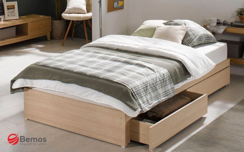 Giường ngủ không có đầu giường tích hợp ngăn kéo tiện dụng