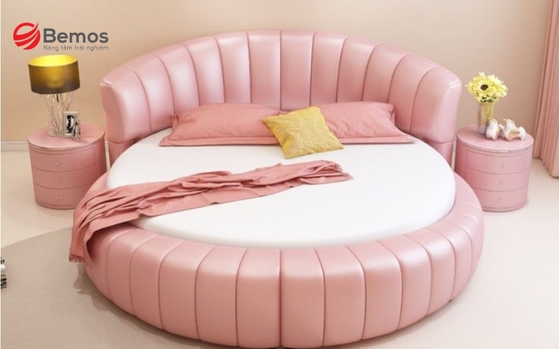 Mẫu giường tròn màu hồng dễ thương được các bé gái yêu thích
