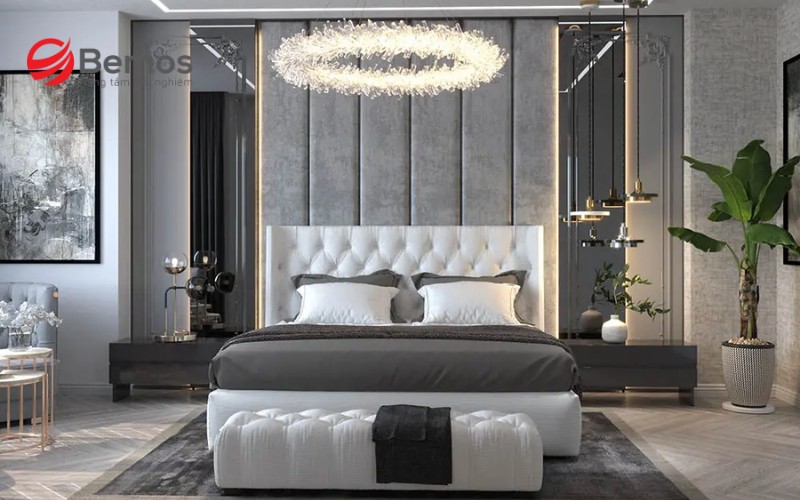 Nội thất phòng ngủ màu xám sang trọng, thanh lịch hiện đại
