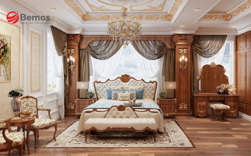 Nội thất cổ điển tạo nên vẻ đẹp sang trọng quyền quý cho căn phòng ngủ