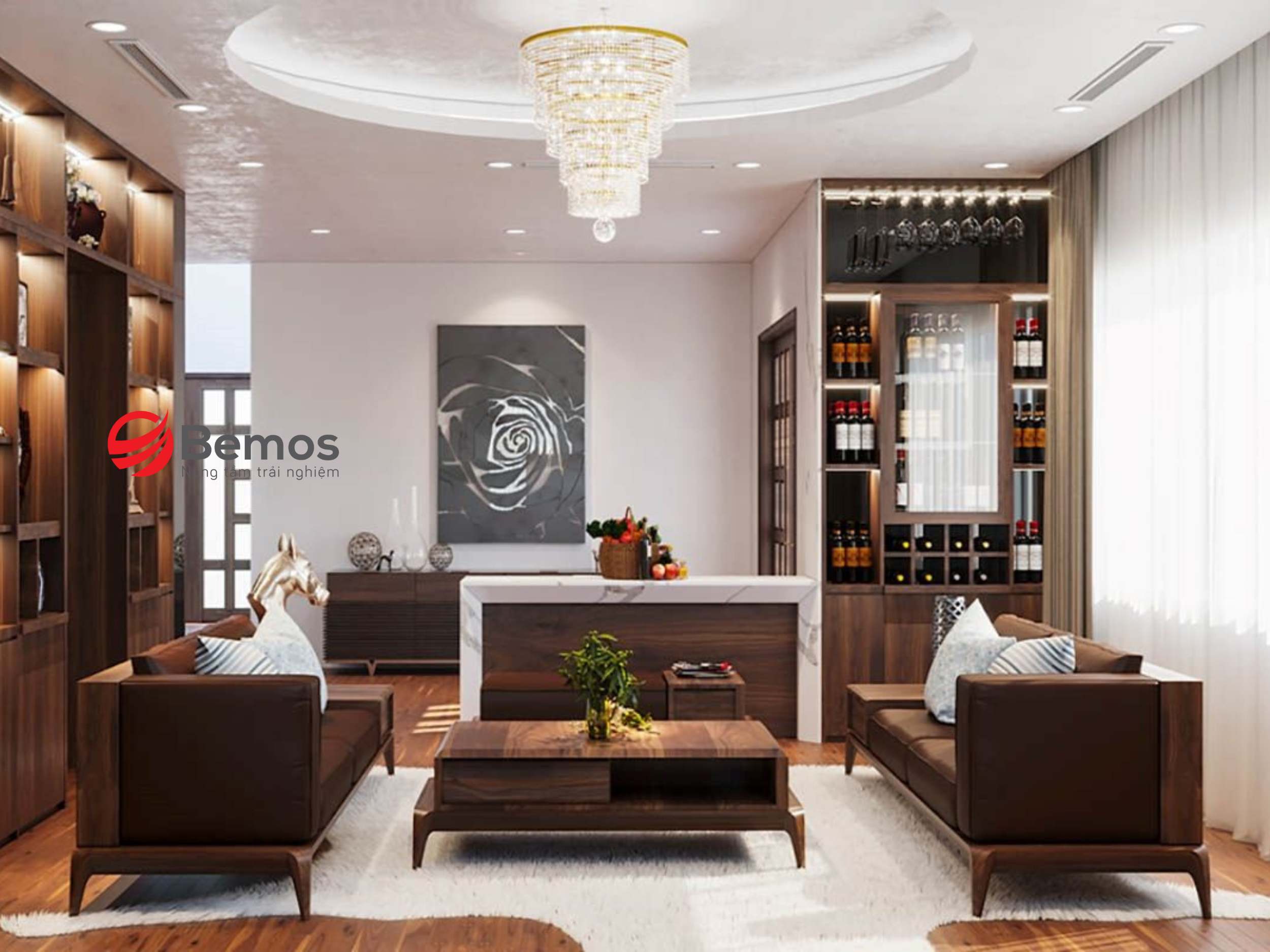 Top 5 ý tưởng bố trí tủ rượu nhỏ thông minh cho phòng khách hẹp