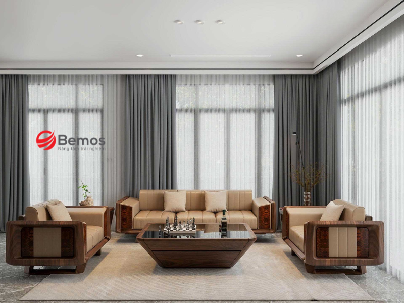 Sofa gỗ sồi phòng khách nhỏ - Cách chọn kích thước và phong cách phù hợp chung cư