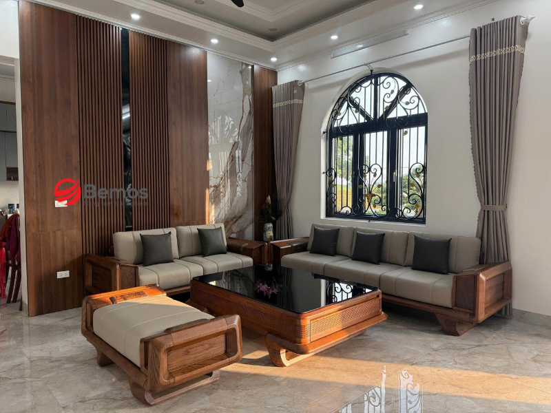 Kích thước tiêu chuẩn của sofa gỗ sồi theo diện tích phòng