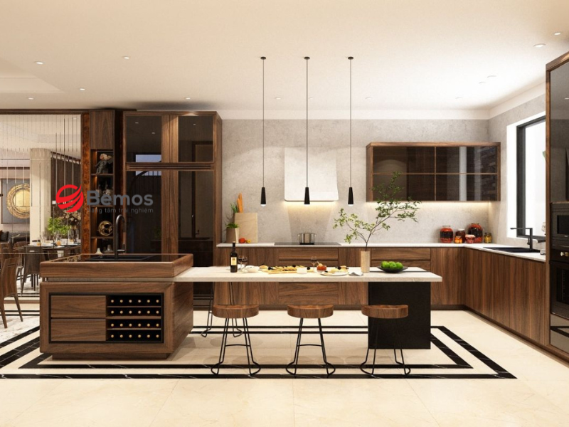 Các mẫu tủ bếp liền bàn ăn phổ biến 2026