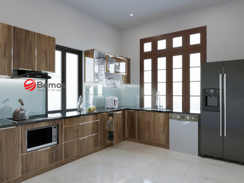 Cấu trúc của tủ bếp khung inox cánh gỗ 