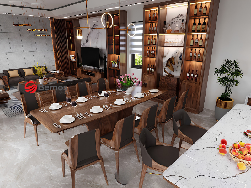 Gia công bàn ăn gỗ óc chó số lượng lớn cho showroom 