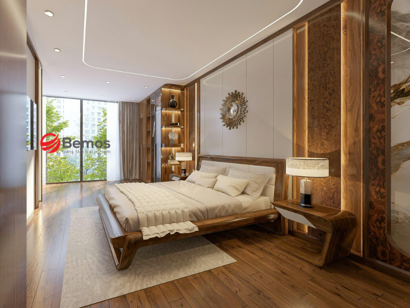 Gia công giường ngủ gỗ sồi số lượng lớn OEM cho showroom nội thất