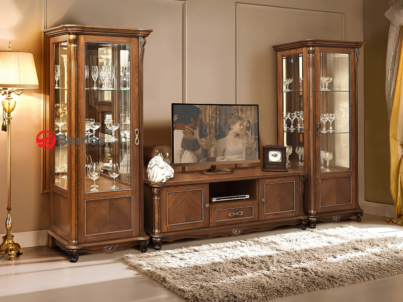 Gia công tủ rượu gỗ tự nhiên cho showroom nhãn riêng 