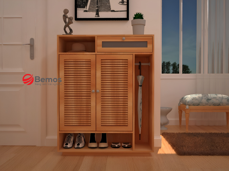 Nhà máy Bemos kiểm soát chất lượng tủ giày gỗ sồi cao cấp
