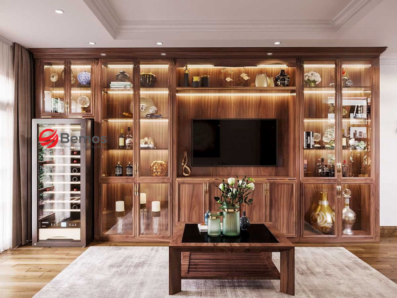 Tủ rượu gỗ tần bì theo yêu cầu cho quầy bar nhà hàng và chuỗi F&B